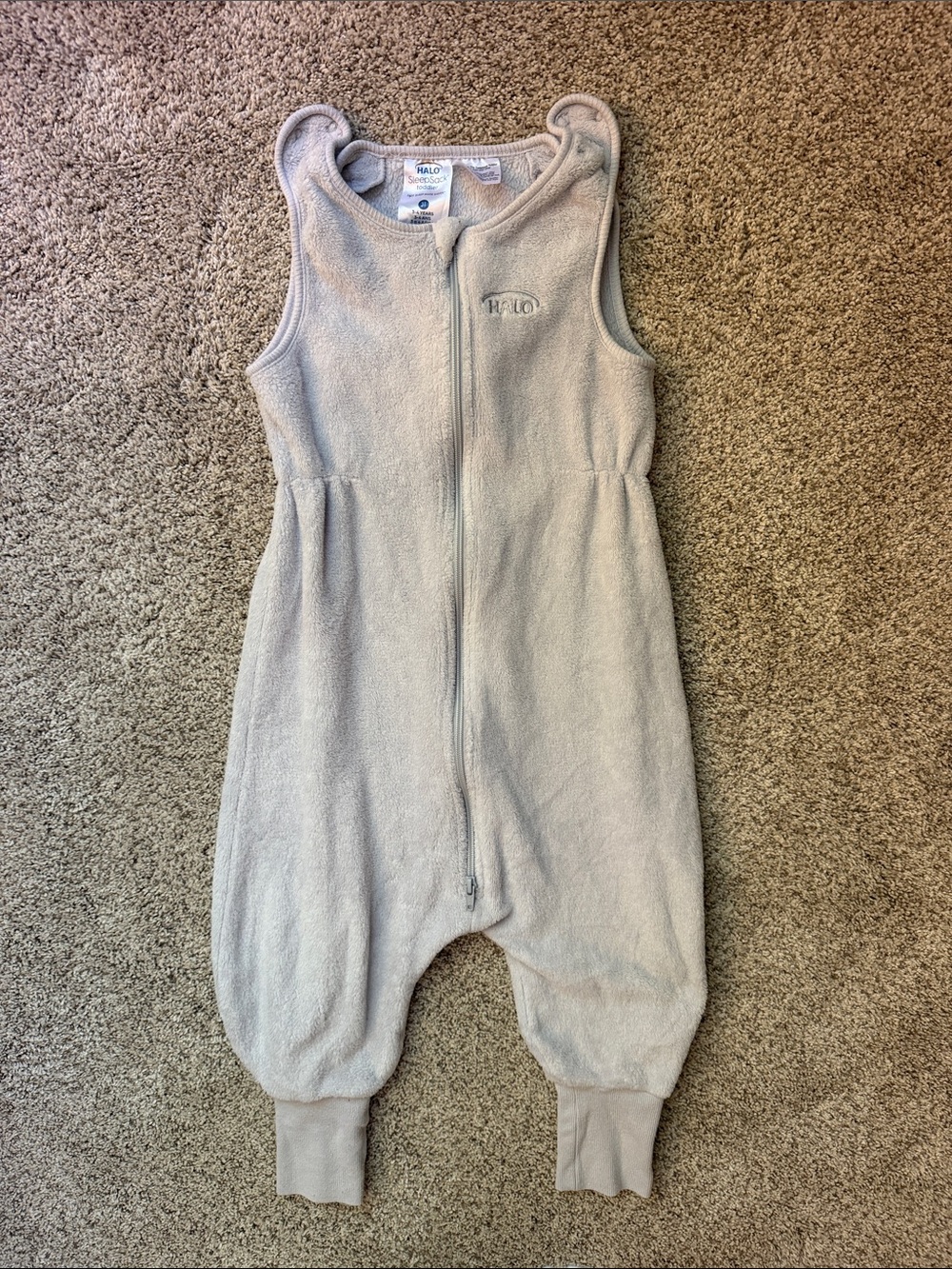 Halo Sleeveless One-Piece Sleep Sack with pant legs- Grey fleece, Size 3T